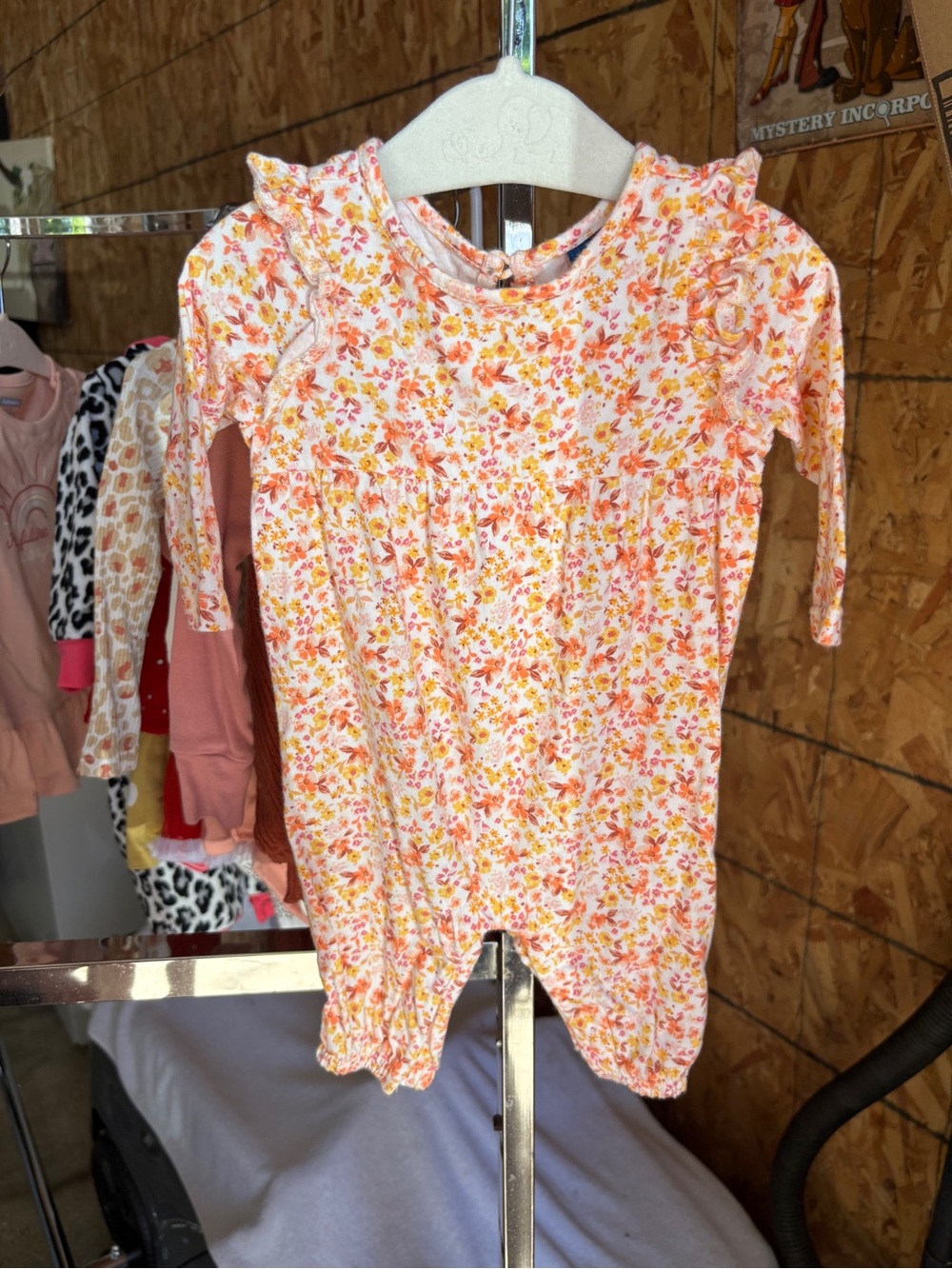 Old Navy Pink and Orange Floral Long-Sleeve Baby One-Piece